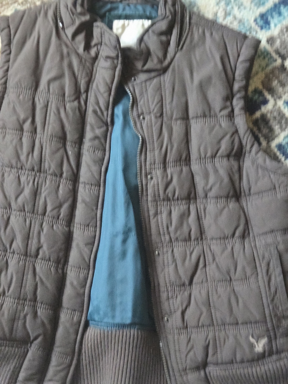 American Eagle Outfitters Brown Quilted Vest with Teal Lining